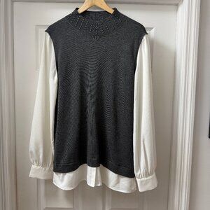 Karl Lagerfeld Paris Studded mock neck Layered Look pullover Sweater size Medium